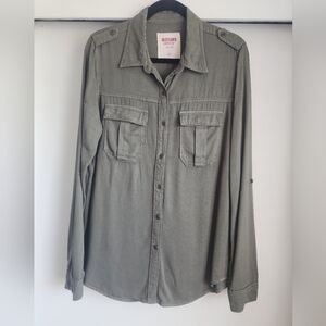 Mossimo Supply Co Olive Green Utility Button-Up Shirt Womans Size Large